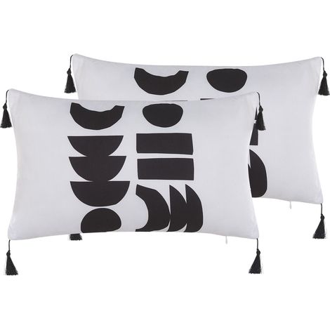 Dekokissen 2er Set LIRIOPE 30 x 50 cm Schwarz / Weiß Geometrisches Muster