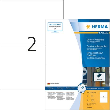 HERMA Etichette Impermeabili, 210 x 148 mm, Etichette Adesive A4 per Stampante, 2 Etichette per Foglio, Bianco (1/5)