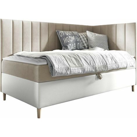 Cama continental Lucus, Soft 017 + Fresh 1, Individuales, Continental, 90x200, Cuero ecológico, Tapiz, Somieres, 98x208x115cm (1/5)
