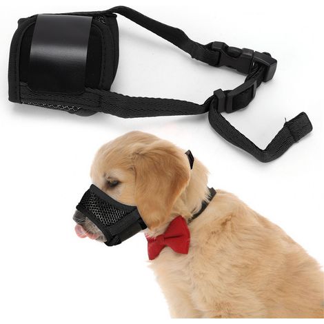 Muselière Chien Réglable Mesh Respirant Anti-Morsure Confortable Noir avec Bandes Réfléchissantes pour Promenade Nocturne (1/4)