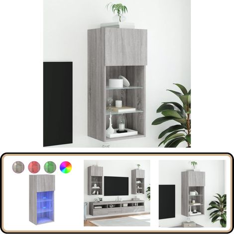 Meuble TV avec lumières LED sonoma gris 40,5x30x90 cm - Meuble Tv - Meuble Téléviseur - Éclairage Led - Meuble Moderne - Rangement Tv