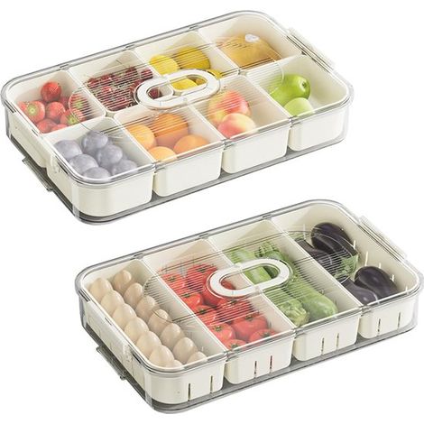 Caja para aperitivos con compartimentos - Caja para almacenar frutas y verduras - Paquete de 2 - 34 x 21 x 6 cm (1/3)