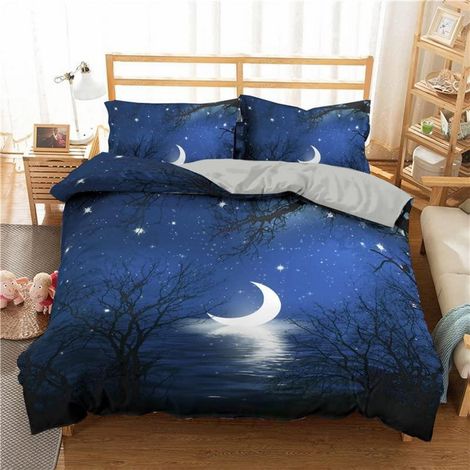 Bettwäsche Set 220x240cm mit Mond & Sternen, 2 Kissenbezüge 80x80cm, Mikrofaser