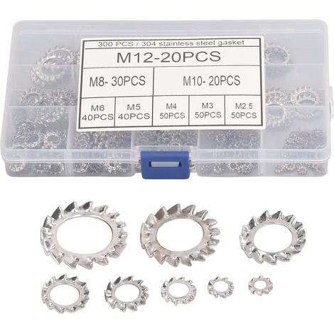 300 rondelles de blocage à dents externes en acier inoxydable, type Starlock M2.5 à M12, 8 types de fixation