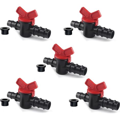 Válvula de derivación tubo de riego por goteo de 16mm con anillo de goma. Pack de 5 unidades.  La válvula de la manguera con anillo de goma está hecha de plástico de alta calidad, que es duradero, (1/5)