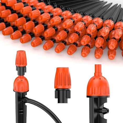 30pcs 6.35mm Hose Drippers 2-in-1 Nozzles with Spray Head and 8 Jet Sprinkler 360° Holder for Drip Irrigation (1/5)
