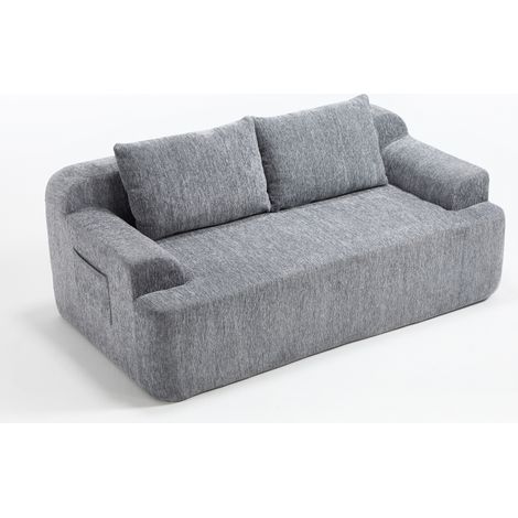 Sofá biplaza modular de tejido gris con 2 cojines y espuma viscoelástica (1/5)