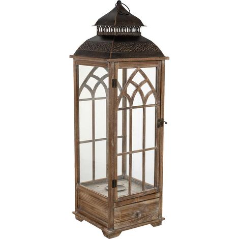 Farol de madera marrón 31.5x31.5x101h cm