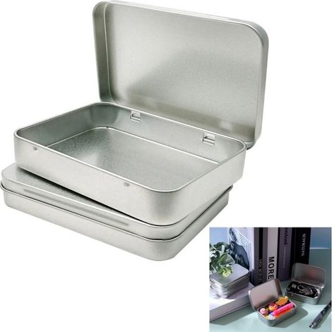 pièces - Boîte métallique avec couvercle - Charnière portable - Boîte de conservation alimentaire - Argent - 8,8 x 6 x 1,8 cm (1/5)