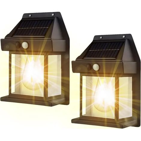 Lampe Solaire Exterieur en Tungstène, 2 Packs Lampadaire Solaire Murale Rétro avec Détecteur de Mouvement, Blanc Chaud (1/5)
