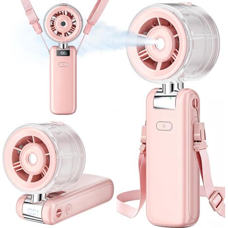 Ventilatore nebulizzatore portatile, Ventilatore turbo portatile con nebulizzazione di raffreddamento, Ventilatore personale ricaricabile da 4000 mAh con 5 velocità, Nebulizzatore pieghevole per viagg (1/5)