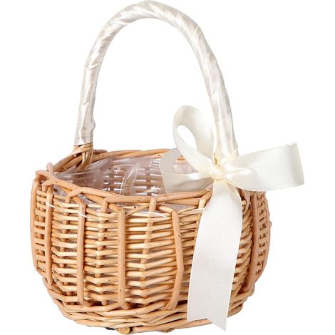 Panier de Fleurs en Rotin, Panier en Osier Mariage Champêtre, Corbeille de Fleurs Mariage, Panier en Rotin avec Anse, Panier de Fleurs Fait à la Main avec Ruban pour Mariage, Fête, Maison, Jardin (1/5)