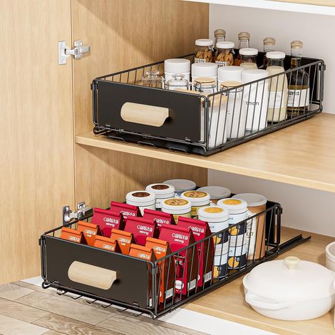 Tiroir Coulissant Cuisine, 24x40x10CM Organiseurs de Placards, pas Besoin de Percer Panier Coulissant Cuisine pour Rangement Dressing (1/5)