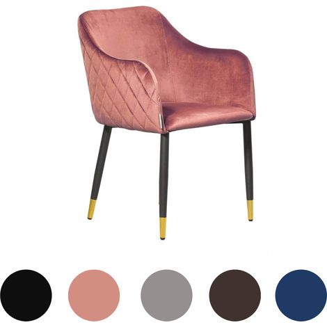 Chaise de salle à manger en velours rose – Dossier rembourré ergonomique – Pieds en métal avec embouts dorés – Hauteur 81 cm – Pn Home