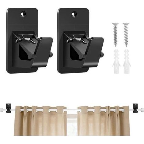 Lot de 2 supports de tringle à rideaux autocollants en ABS, sans perçage - adhérence ultra-forte, adaptés aux salles de bains, cuisines et salons. (1/5)