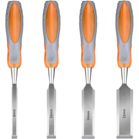 Lot de 4 gouges plates robustes pour le travail du bois - Accessoires de précision pour sculpture sur bois (1/5)