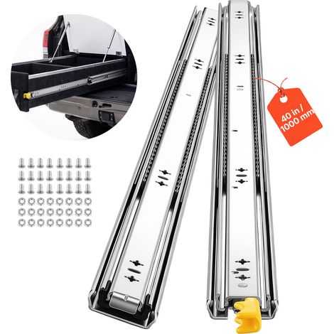 VEVOR Guías para Cajones 100 cm 113 kg Correderas para Cajones con Bloqueo, con Extensión Completa de 3 Secciones, Rodamientos de Bolas, 1 Par, Tornillos y Tuercas para Armarios, Cocinas y Caravanas (1/5)