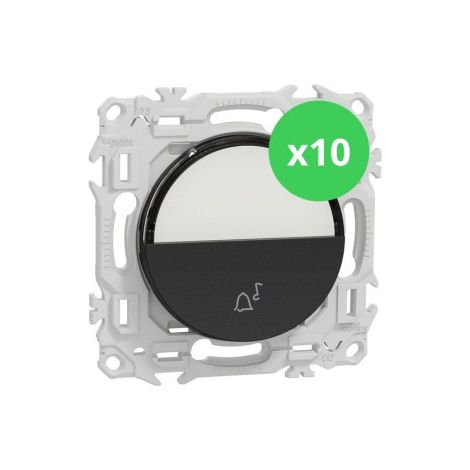 Schneider - Odace 2025 - LOT de 10 Boutons poussoir porte-u00e9tiquette - symbole carillon - Noir onyx - Ru00e9f : S940246 x 10 (1/5)