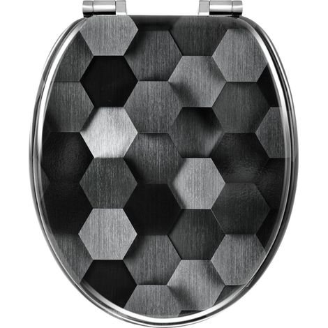 WOLTU Tavoletta WC Ammortizzata. Copriwater a Forma di O. Sedile per WC con Paracolpi Antiscivolo. in MDF con Motivi.Montaggio dal Basso. Distanza tra Fori 13-17.5cm.Tecnologia Honeycomb Grey