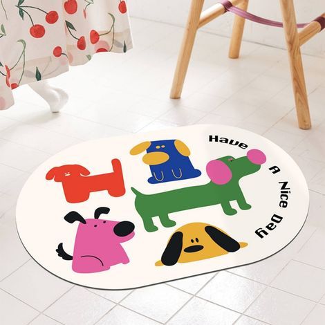 LAN Bunte Welpenmatte aus Kieselgur 4060cm Bunte Welpenmuster Rutschfeste Badezimmermatte, Saugfähige Toilettentürmatte, Kieselgur-Fußmatte. (1/5)