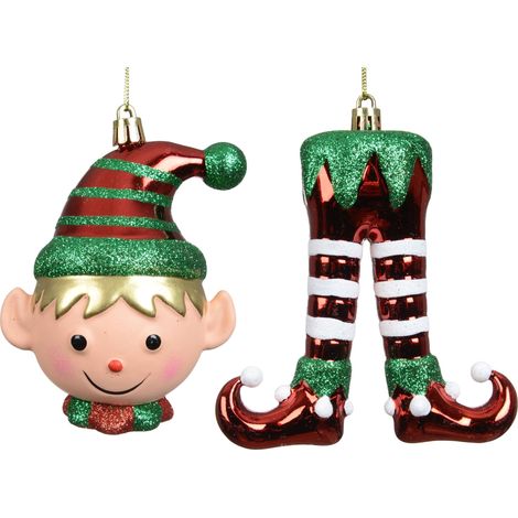Pendente elfo lucido glitter 11 x 3,5 x 11,5 cm verde/rosso Peraga Christmas