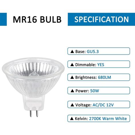 Ampoule Halogene GU5.3 - 12 V - 50 W - 800 Lm - 2700 K - Dimmable - MR16 - Pack De 6 (1/5)