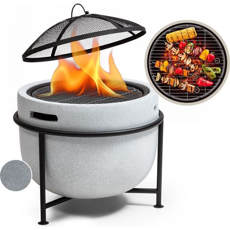 Blumfeldt Feuerschale, Tragbare Feuerstelle Outdoor, Feuerschalen für den Garten, Terrasse & Camping, Feuerschale mit Grillrost & Holzlagerfach, Sichere Stahlschale, Feuerstelle 52 x 46 x 52 cm