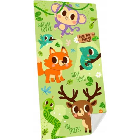 Toalla de baño de 70x140 cm con estampado de animales del bosque, de algodón, para baño y playa.