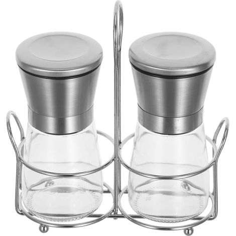 Moulin à poivre manuel, inox et verre, argenté, mouture réglable (1/5)