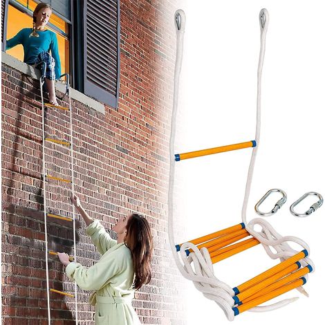 Échelle de Secours 5.2m avec Mousqueton pour Maison à 2 Étages Échelle de Corde D'évacuation d'urgence pour Cabane dans Les Arbres, Balcon et Garde-Corps, Capacité de Poids Jusqu'à 900 kg (1/5)