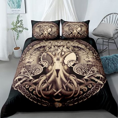 Parure de lit viking pour enfant 135 x 200 cm 2 pièces en microfibre douce et chaude avec fermeture éclair 3D avec housse de couette avec taies d'oreiller 80 x 80 cm (1/5)