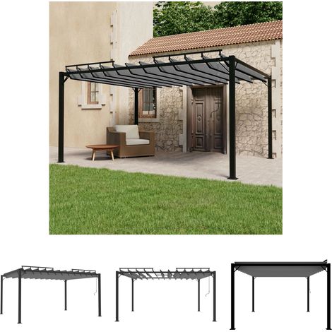 The Living Store -  Pavillon mit Lamellendach 3x4 m Anthrazit Stoff und Aluminium (1/5)