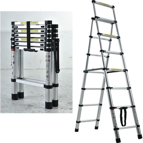 2M-2.3M Telescopic Ladder Aluminium Herringbone Ladder Extendable Ladders Combination Ladder,for Decorating, Painting (1/5)