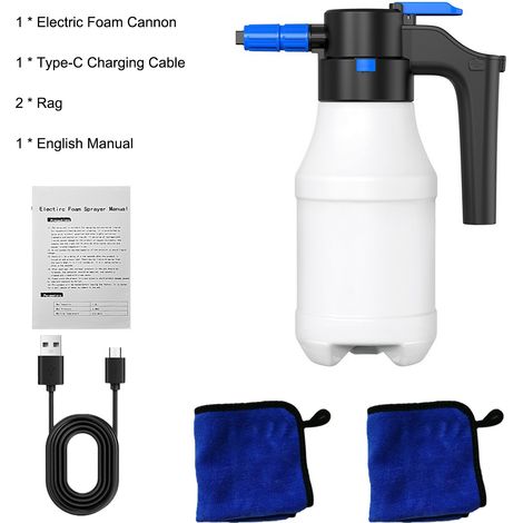 Pulvérisateur de mousse électrique, canon de 1,5 l, chargement de Type C, pour le lavage de voiture, la cuisine, le nettoyage des chaussures, large plage de pulvérisation, facile à utiliser (1/5)