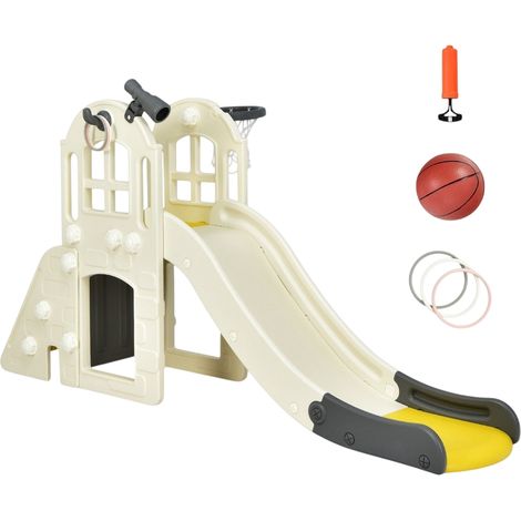Children's slide climbing slide with basketball hoop ball ring toss and telescope 189.5 x 83 x 98 cm yellow (1/5)