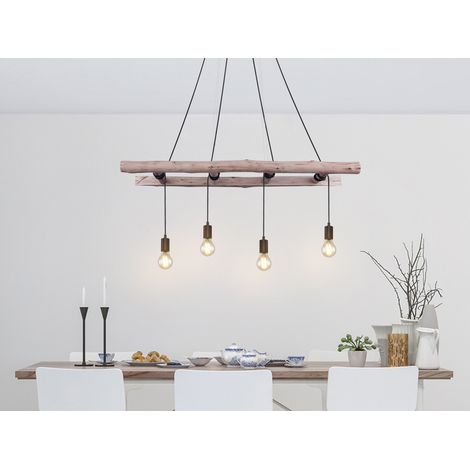 LED Pendelleuchte 4-flammig mit Leiter Holzbalken 192cm lang, Breite 115cm (1/5)