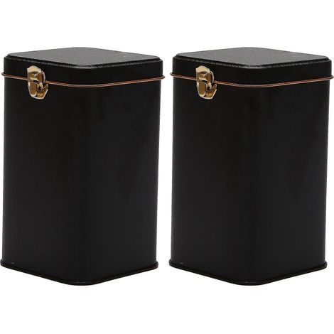 2 boîtes à thé en métal avec fermeture de haute qualité, boîte de rangement en fer-blanc noir (1/5)