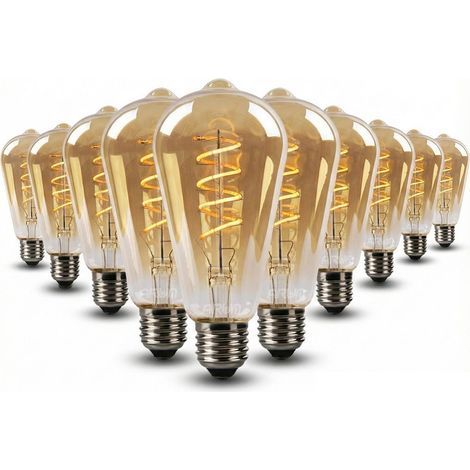 Lot de 10 Ampoules LED E27 ST64 Ambrée Filament Déco Vintage