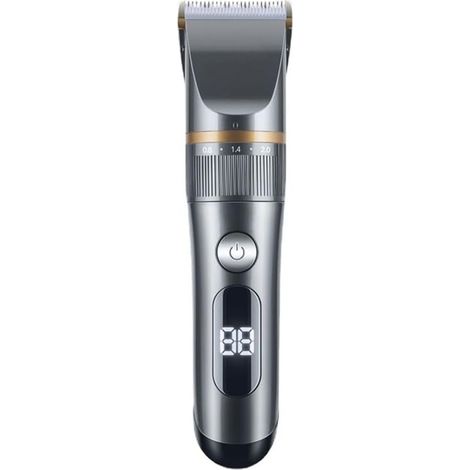 Tondeuse cheveux professionnelle rechargeable étanche IPX7 avec lame céramique LCD peigne ajustable 3 6 9 12 mm pour maison salon coiffure argent (1/4)