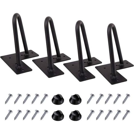 4 Pcs Pied de Meuble en Métal 10cm Pieds de Table Epingle à Cheveux pour DIY Armoire Lit avec Vis et Protecteurs de Sol (1/5)