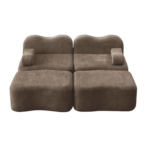 Canapé modulaire 2 places avec 2 repose pieds velours pour salon et appartement Marron