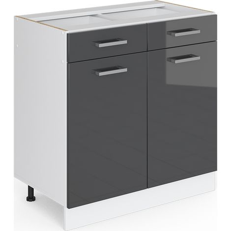 Unterschrank R-Line, Anthrazit Hochglanz, 80 cm mit Schubladen und Türen, ohne Arbeitsplatte, Vicco