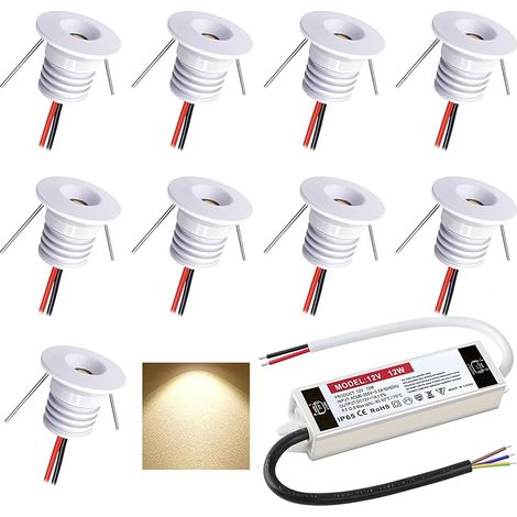 Spot LED Encastrable 12V 1W, Mini Spot Led IP65, Trou Φ16mm, Spots de plafond pour cuisine, escalier, placard, couloir, éclairage DIY, vitrines, armoire, Lot de 9 (Blanc,Blanc Chaud 3000K) (1/5)