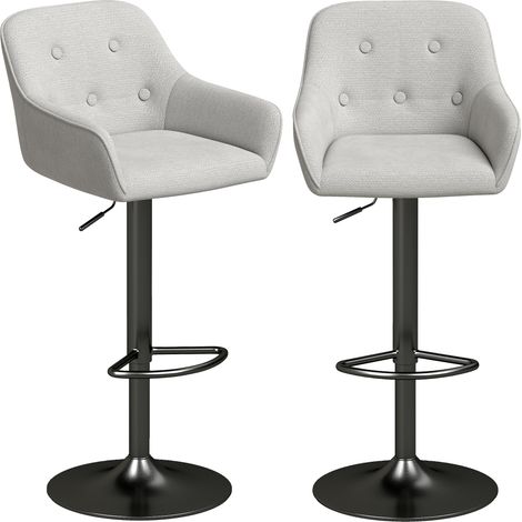 Tabourets de Bar Lot de 2, Chaises de Bar en Chenille, Hauteur Réglable, Pivotant 360°, Dossier et Repose-Pieds, Gris (1/5)