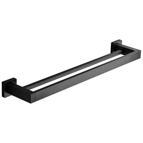 Black stainless steel wall-mounted double towel rack – 40cm – Corrosion resistant – Drill installation – Towel holder for bath and kitchen (1/5)