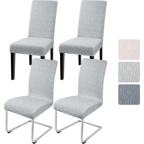 Housses de chaise Jacquard extensibles pour salle à manger, lot de 4, gris clair (1/5)