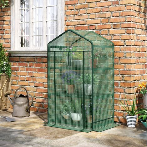 Mini serre d'appoint 69x49x125 cm en métal vert, 3 étagères gain de place pour jardin FloraGrace (1/5)