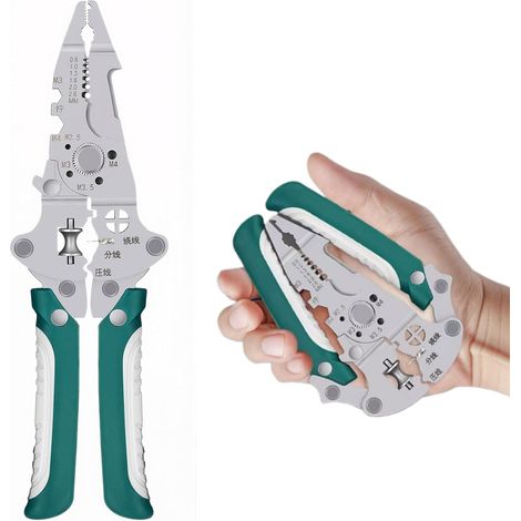 14 en 1 Pince à sertir pliable multifonction pour électricien avec sertissage, coupe et clé à molette, design pliable compact pour un rangement (1/5)