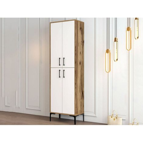 Dmora - Schuhschrank Mimosa, Schuhregal, Mehrzweck-Eingangsgarderobe, Möbel für Schuhe, 60x35h200 cm, Walnuss und Weiß, mit verstärkter Verpackung (1/5)
