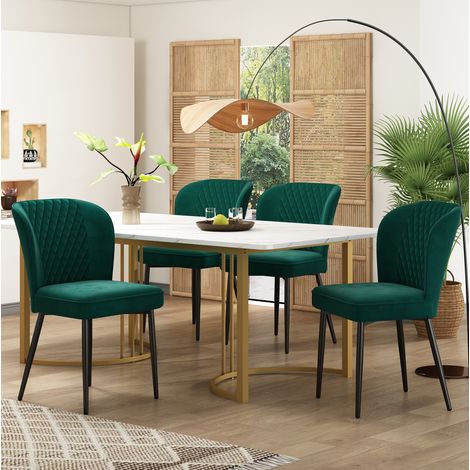 Tisch Esstisch Küchentisch Set 140x80 Samt Grün OKMYHOME (1/5)